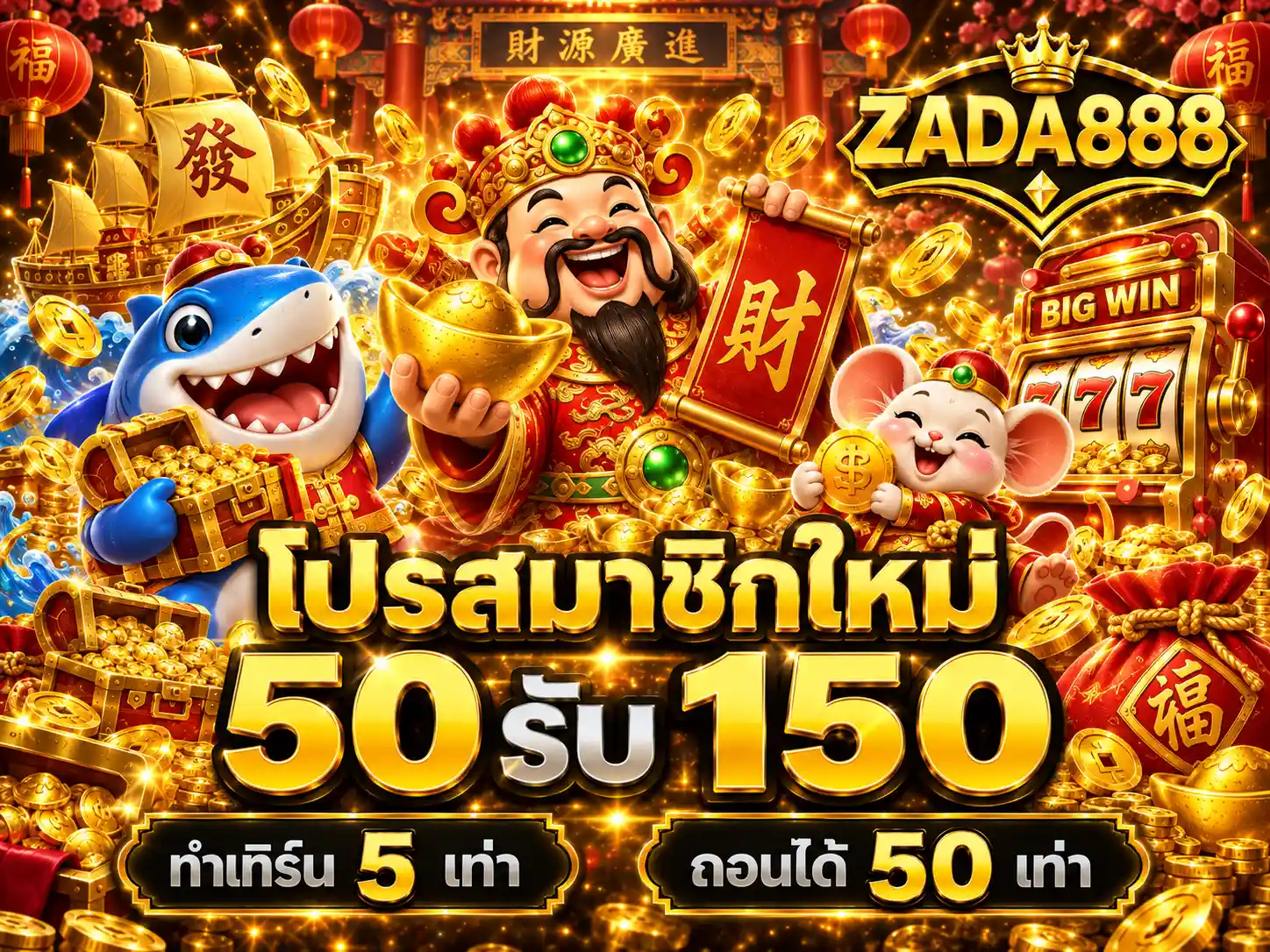 ZADA888 โปรสมาชิกใหม่ฝาก 50 รับ 150